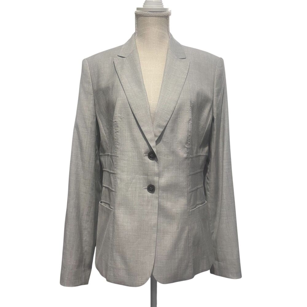 Hugo Boss Women's Gray Stretch Virgin Wool Blazer Tailored Suit Jacket US 10